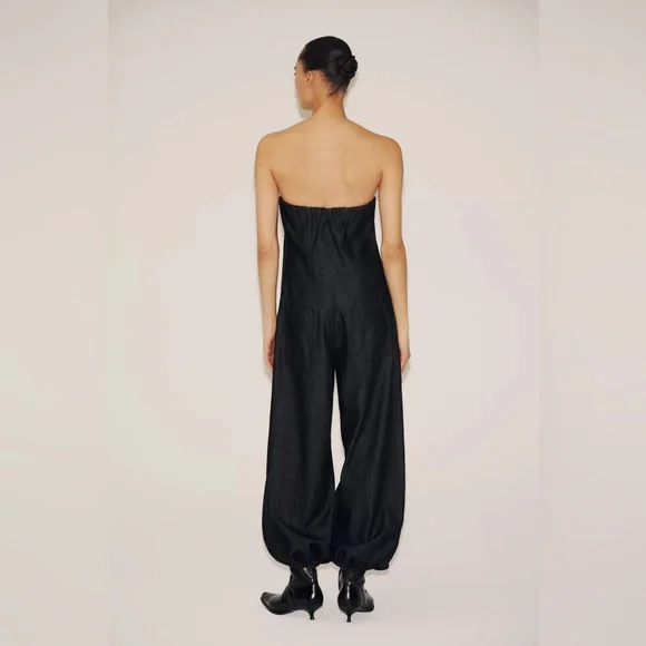 ZARA STRAPLESS DENIM BALLOON JUMPSUIT TRF - Picture 4 of 8